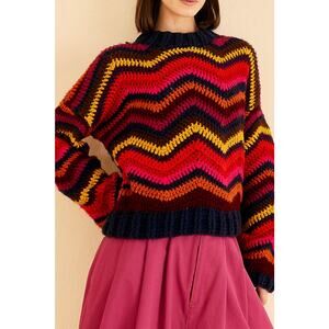 FARM Rio_Colorful Waves Crochet High Neck Sweater_Size XL
